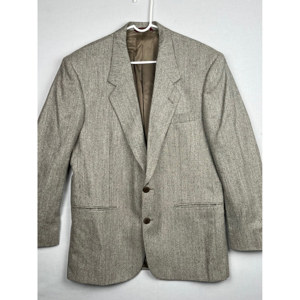 Bert Pulitzer Mens Sport Coat Blazer Tan Brown Micro Check Two Button USA 44R‎